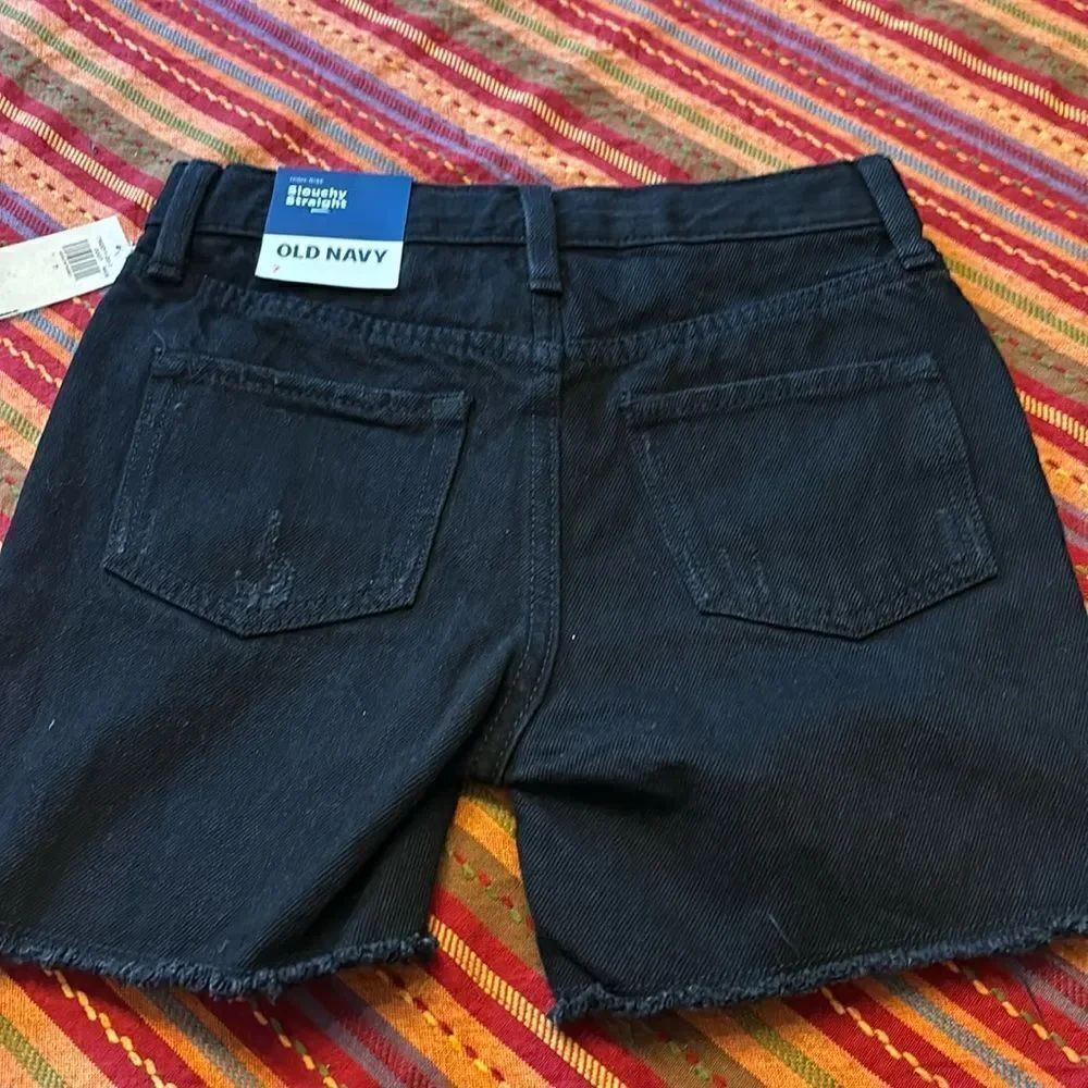 Black Old Navy Girls High-Rise Slouchy Straight Cut Off Distressed Denim Shorts